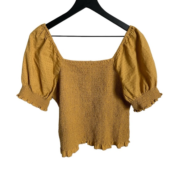 MADEWELL Large Lucie Puff Sleeve Smocked Bodice Top in mustard yellow - Picture 2 of 4
